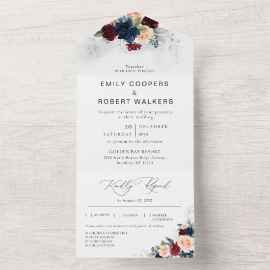 ブルゴーニュ結婚と海軍の全招待状 オールインワン招待状 (内側)