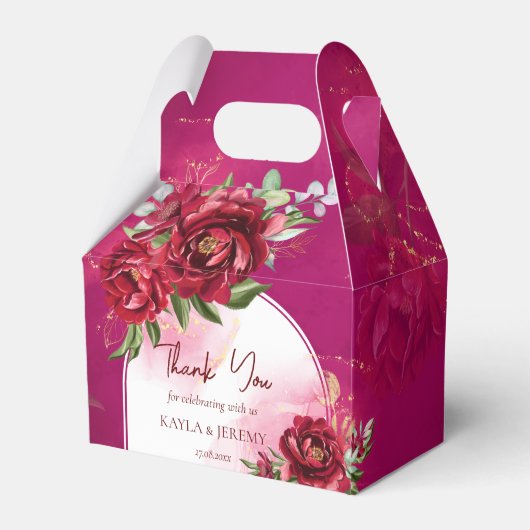 ブルゴーニュ結婚のマルーンのモダン花のアーチ フェイバーボックス (正面サイド)