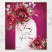 ブルゴーニュ結婚のマルーンのモダン花のアーチ ワインラベル (シングルラベル)