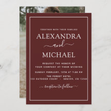 ブルゴーニュ結婚のロマンチックな写真招待状