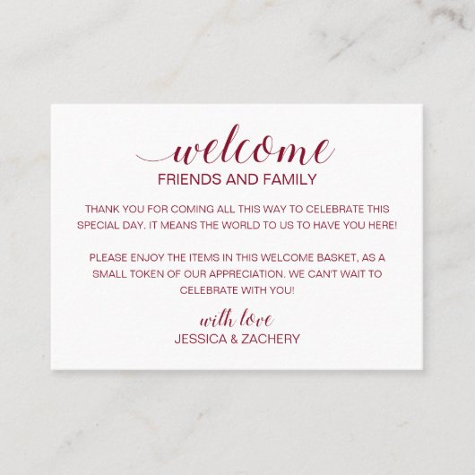 ブルゴーニュ結婚の歓迎抱き枕バスケット プレイスカード (正面)