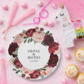 ブルゴーニュ結婚の花パーソナライズされた ペーパープレート (パーティー)