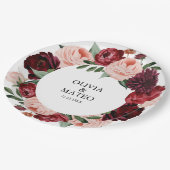 ブルゴーニュ結婚の花パーソナライズされた ペーパープレート (アングル)