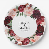 ブルゴーニュ結婚の花パーソナライズされた ペーパープレート (正面)