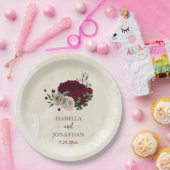 ブルゴーニュ結婚シャンパン花 ペーパープレート (パーティー)