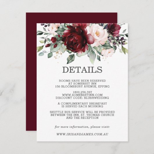 ブルゴーニュ結婚フローラのゲスト詳細情報 エンクロージャーカード (正面/裏面)