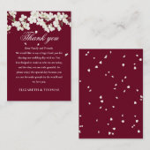 ブルゴーニュ結婚フローラの白い花ありがとう プレイスカード (正面/裏面)