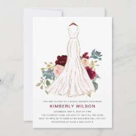 ブルゴーニュ結婚フローラドレスブライダルシャワー 招待状