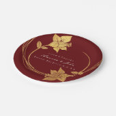 ブルゴーニュ結婚マルーン金ゴールドフローラリースレッド ペーパープレート (アングル)
