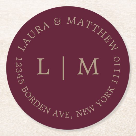 ブルゴーニュ結婚モグラム ラウンドペーパーコースター (正面)