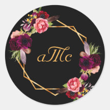 ブルゴーニュ結婚ーフローラブラックモノグラムイニシャル