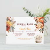 ブルゴーニュ結婚ー・オレンジのリングや輪・リハーサル・ディナー 招待状 (スタンド正面)