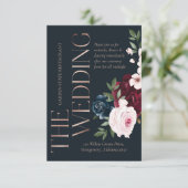 ブルゴーニュ結婚ー&ネイビー水彩色の花模様 エンクロージャーカード (スタンド正面)