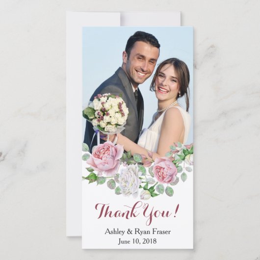 ブルゴーニュ結婚ー・ピンク・ローズ サンキューカード (正面)