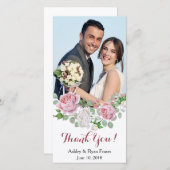 ブルゴーニュ結婚ー・ピンク・ローズ サンキューカード (正面/裏面)