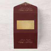 ブルゴーニュ結婚金ゴールドの書エレガント道ヴィンテージ オールインワン招待状 (外側)