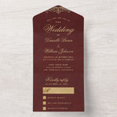 ブルゴーニュ結婚金ゴールドの書エレガント道ヴィンテージ オールインワン招待状 (内側)