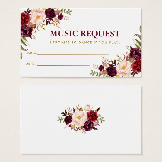 ブルゴーニュ結婚金ゴールドの音楽ソングリクエストカードB (正面&裏面)