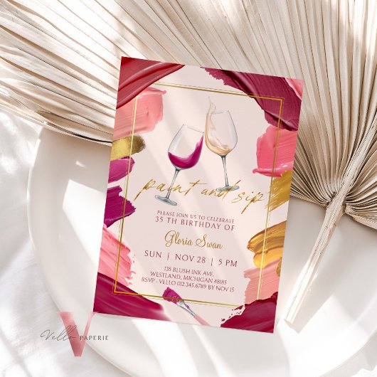 ブルゴーニュ絵を描金ゴールドとSIP誕生日招待状 招待状