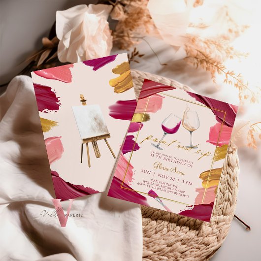ブルゴーニュ絵を描金ゴールドとSIP誕生日招待状 招待状