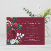 ブルゴーニュ緑の冬の葉のクリスマスパーティー 招待状 (スタンド正面)