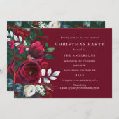 ブルゴーニュ緑の冬の葉のクリスマスパーティー 招待状 (正面/裏面)