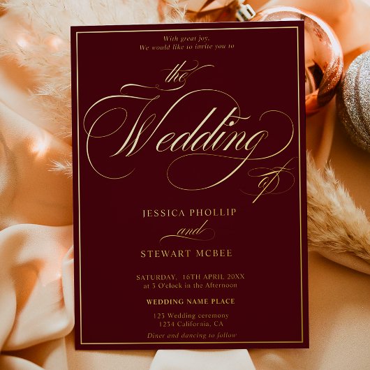 ブルゴーニュ縁ど写真の金ゴールド 箔招待状