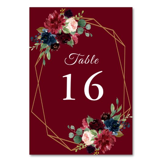 ブルゴーニュ色のほこりだらけの青結婚幾何 テーブルナンバー (裏面)