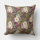 ブルゴーニュ色のクリーム色のフローラブラウンエレガント クッション (正面)