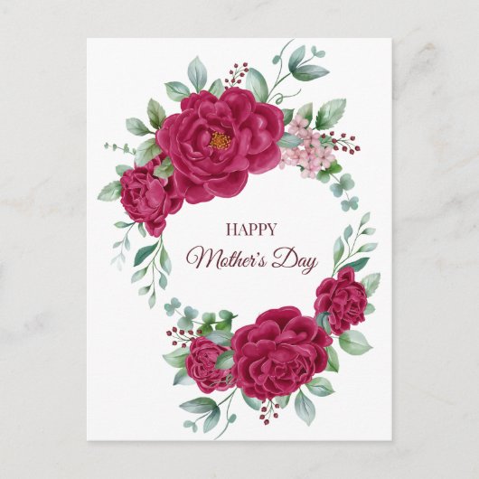 ブルゴーニュ色の牡丹ハッピーマザーズデー ポストカード (正面)
