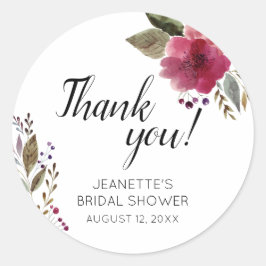 ブルゴーニュ花モダンブライダルシャワーありがとう ラウンドシール
