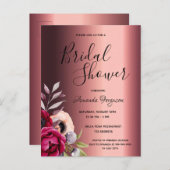 ブルゴーニュ花模様のブライダルシャワー招待 ポストカード (正面/裏面)