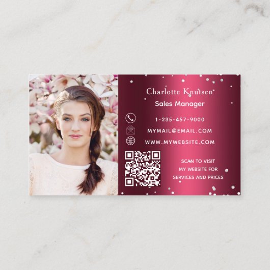 ブルゴーニュ花模様の写真ロゴQRコード 名刺 (裏面)