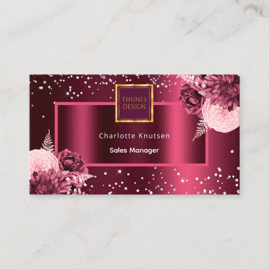 ブルゴーニュ花模様の写真ロゴQRコード 名刺 (正面)