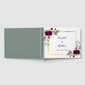 ブルゴーニュ花模様の緑のセージ結婚グリーン ゲストブック (全面)