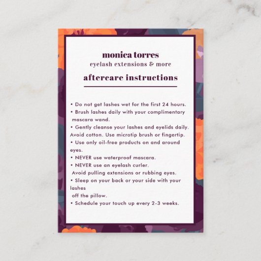 ブルゴーニュ花模様アフターケアの指示シック 名刺 (正面)