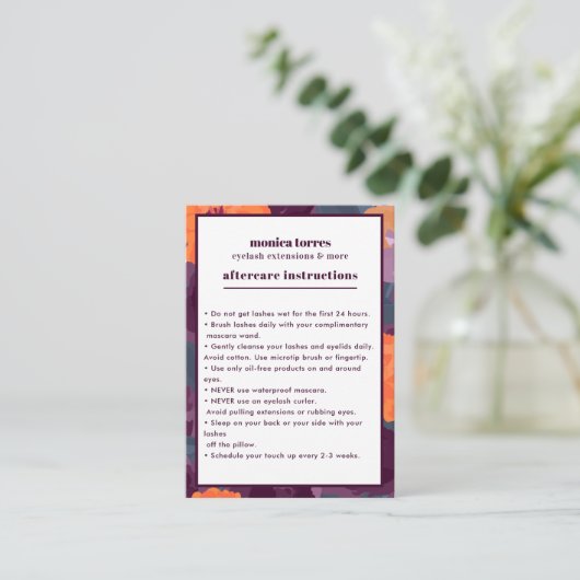 ブルゴーニュ花模様アフターケアの指示シック 名刺 (スタンド正面)