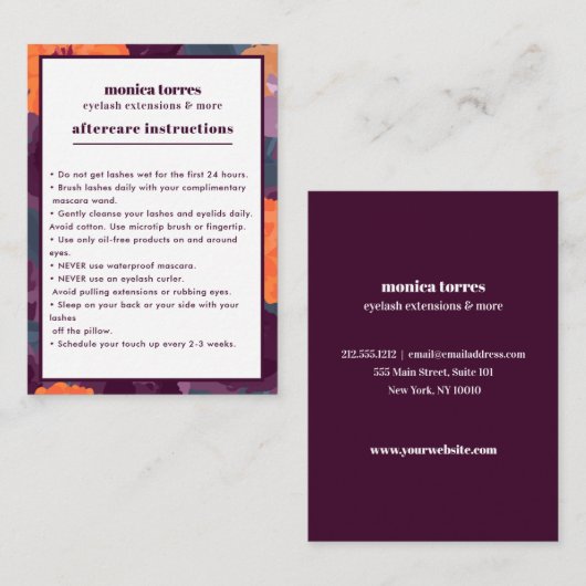 ブルゴーニュ花模様アフターケアの指示シック 名刺 (正面/裏面)