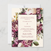 ブルゴーニュ花模様クリームパープル結婚式招待状 (正面)