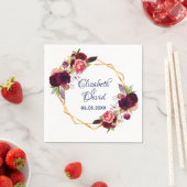 ブルゴーニュ花模様ネイビー結婚ブルーボーホーズ スタンダードカクテルナプキン (インサイチュ)