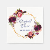 ブルゴーニュ花模様ネイビー結婚ブルーボーホーズ スタンダードカクテルナプキン (正面)