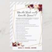 ブルゴーニュ花模様ブライダルシャワーゲームプリント (正面/裏面)