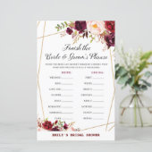 ブルゴーニュ花模様ブライダルシャワーゲームプリント (スタンド正面)