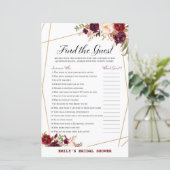 ブルゴーニュ花模様ブライダルシャワーゲームプリント (スタンド正面)