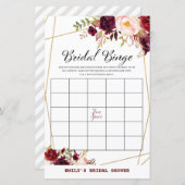 ブルゴーニュ花模様ブライダルシャワーゲームプリント (正面/裏面)