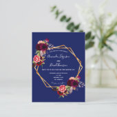ブルゴーニュ花模様幾何学的ブルー結婚式招待状 ポストカード (スタンド正面)