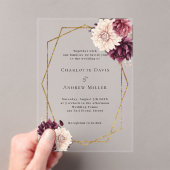 ブルゴーニュ花模様澄ん幾何結婚の アクリル招待状 (インサイチュ (ポータブル))