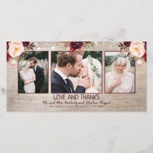 ブルゴーニュ花模様素朴カントリーウェディング サンキューカード