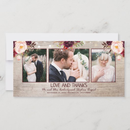 ブルゴーニュ花模様素朴カントリーウェディング サンキューカード (正面)