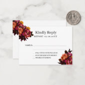 ブルゴーニュ花模様結婚の応答RSVP ノートカード (正面/裏面インサイチュ)